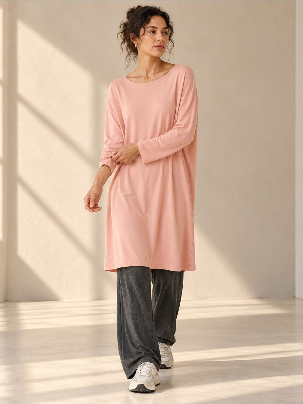 Lululemon Back in Action Pima Cotton Long Sleeve Dress Peach Pink Sz 12